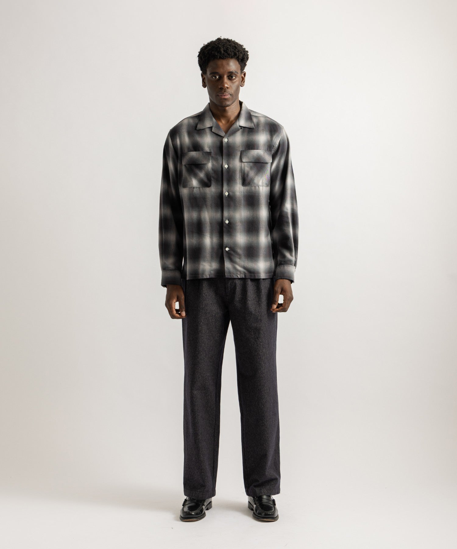 Saturdays NYC Marco Ombre Check Shirt in Navy