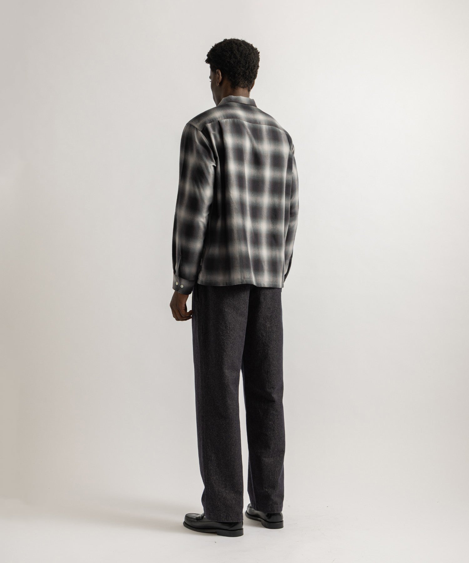 Saturdays NYC Marco Ombre Check Shirt in Navy