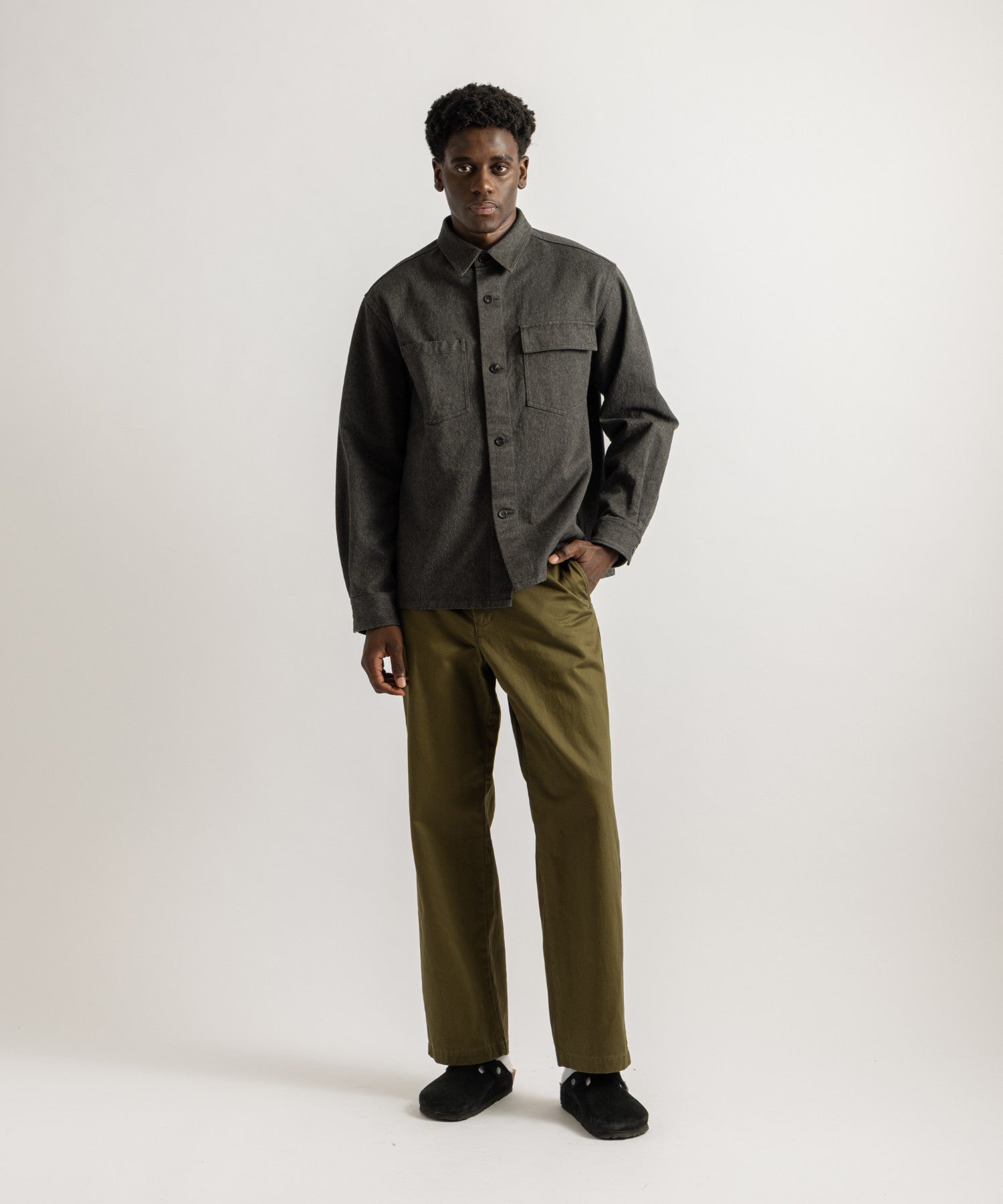 Saturdays NYC Ross Wide Chino Pant in Olive Green