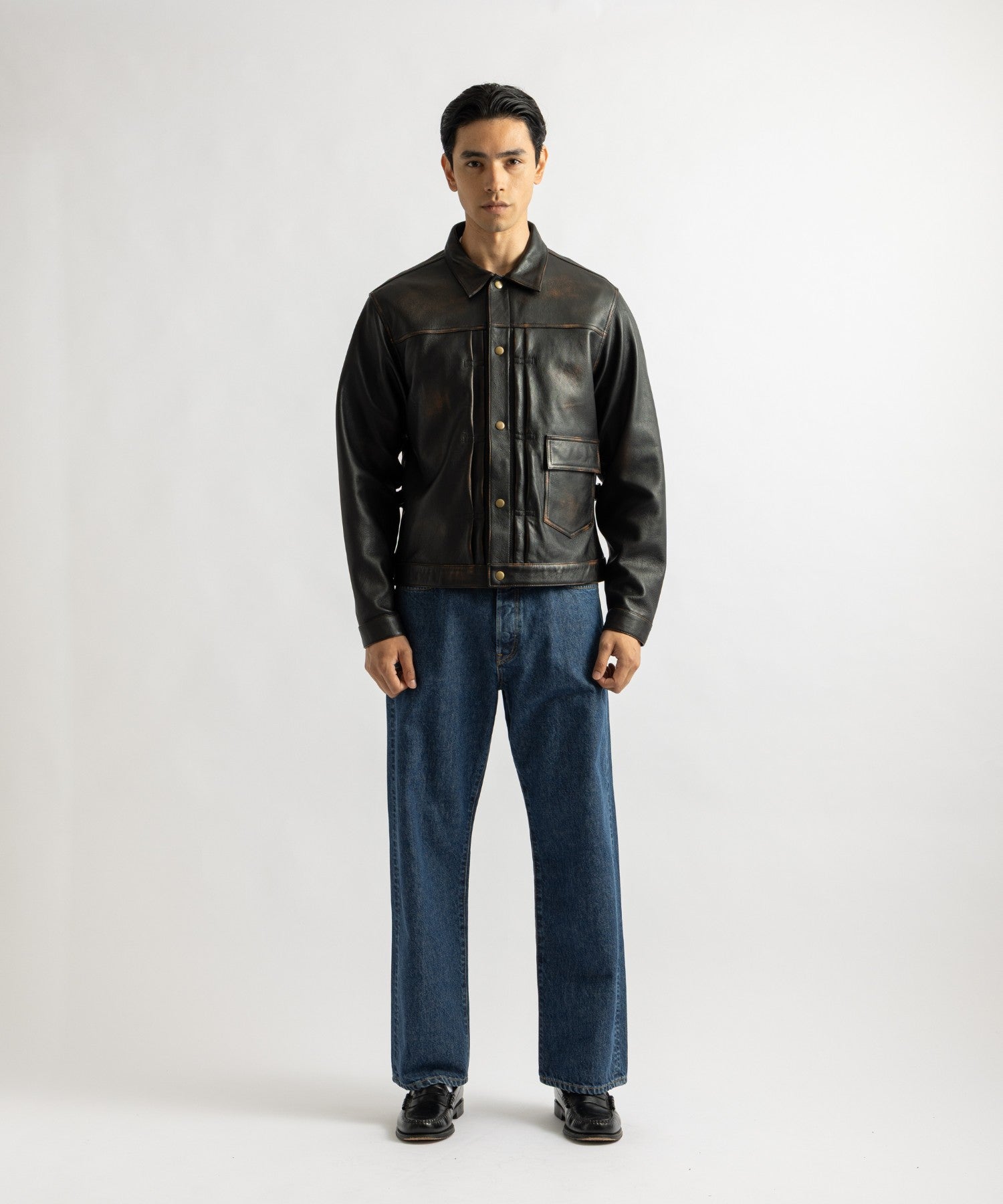 Saturdays NYC Emil Type-1 Nappa Leather Jacket in Dark Brown