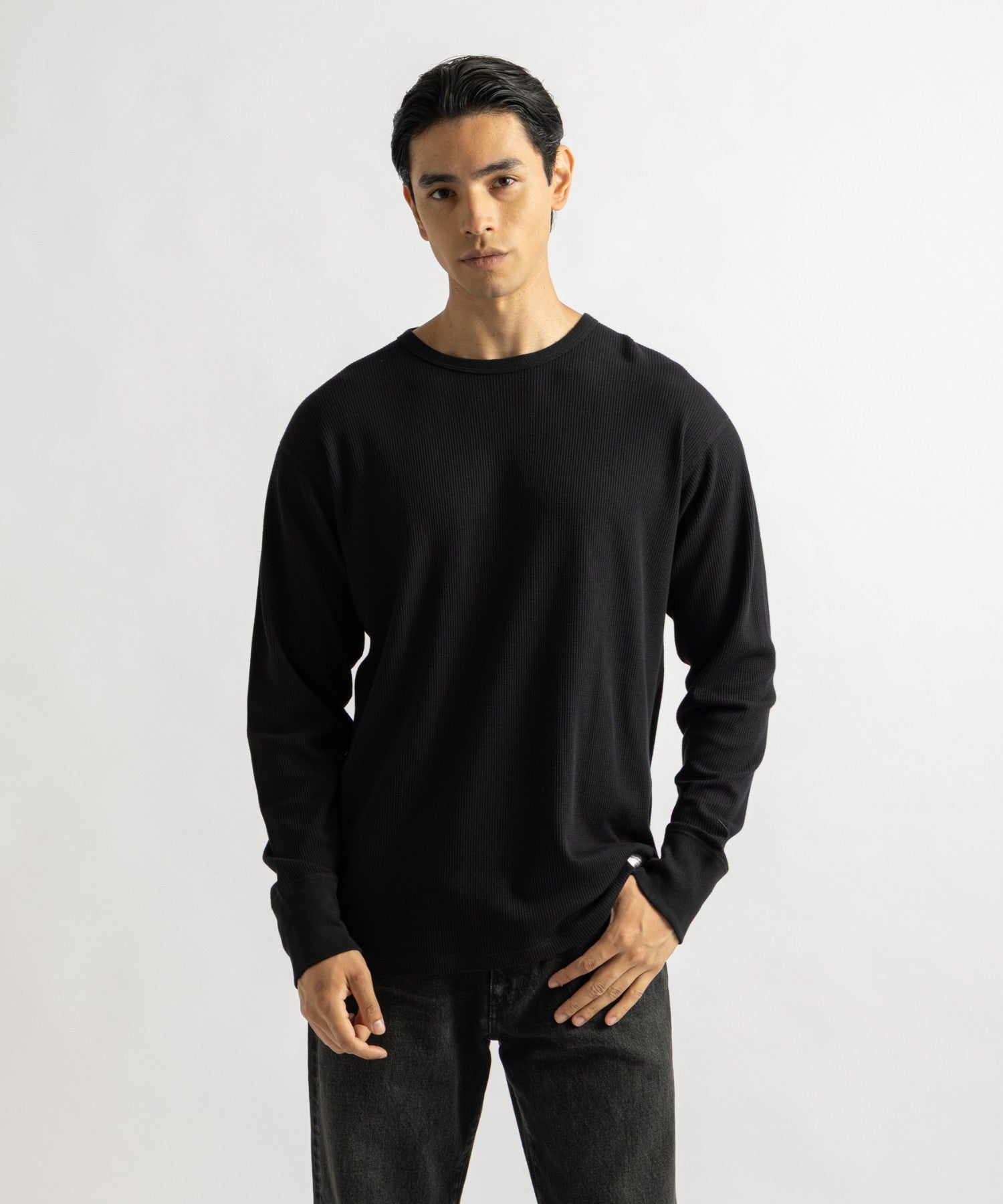 Saturdays NYC Hanes x Saturdays NYC Waffle 2-Pack Long Sleeve Tee in Black & Off White
