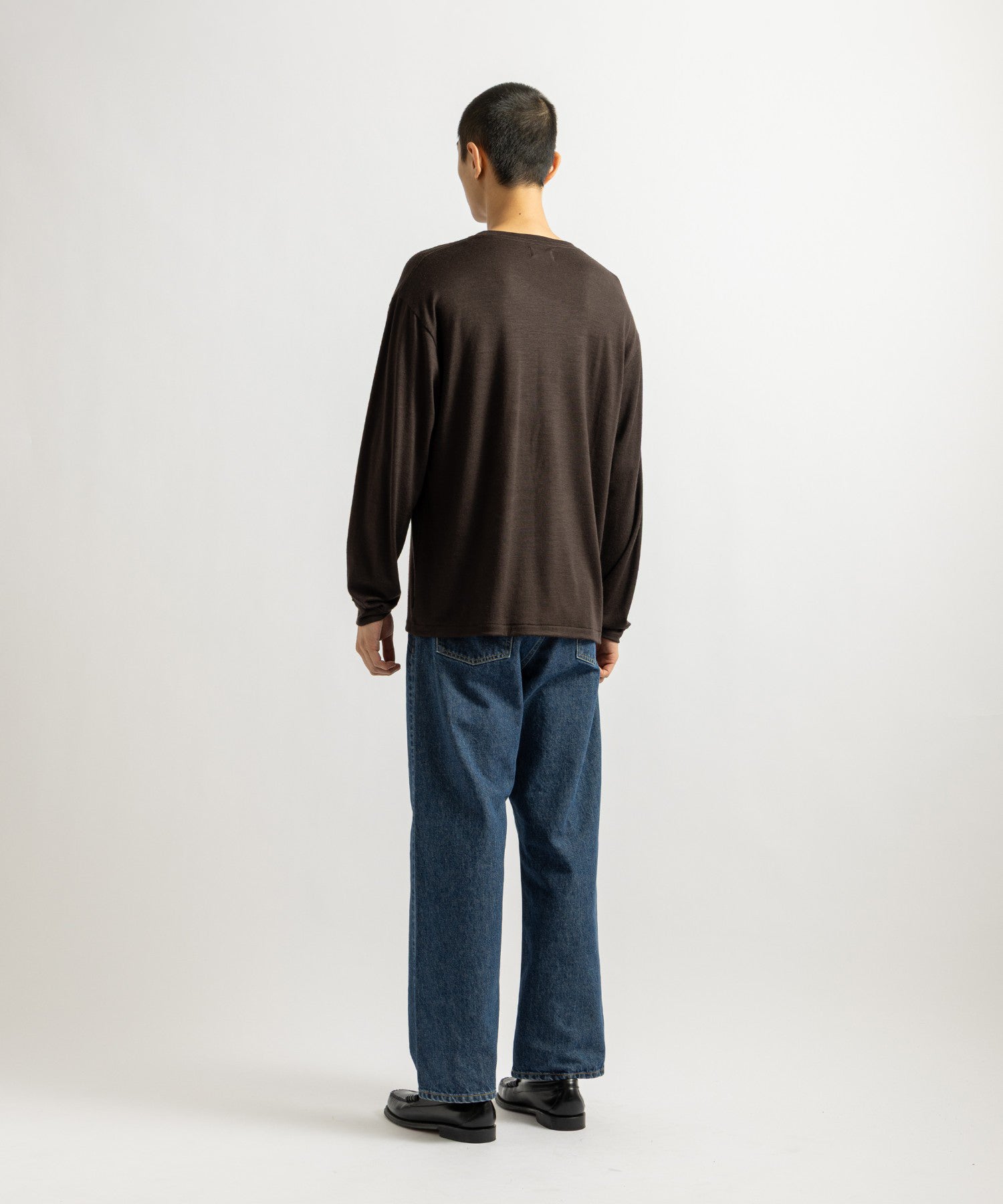 Saturdays NYC Lightweight Wool Long Sleeve Tee in Dark Brown