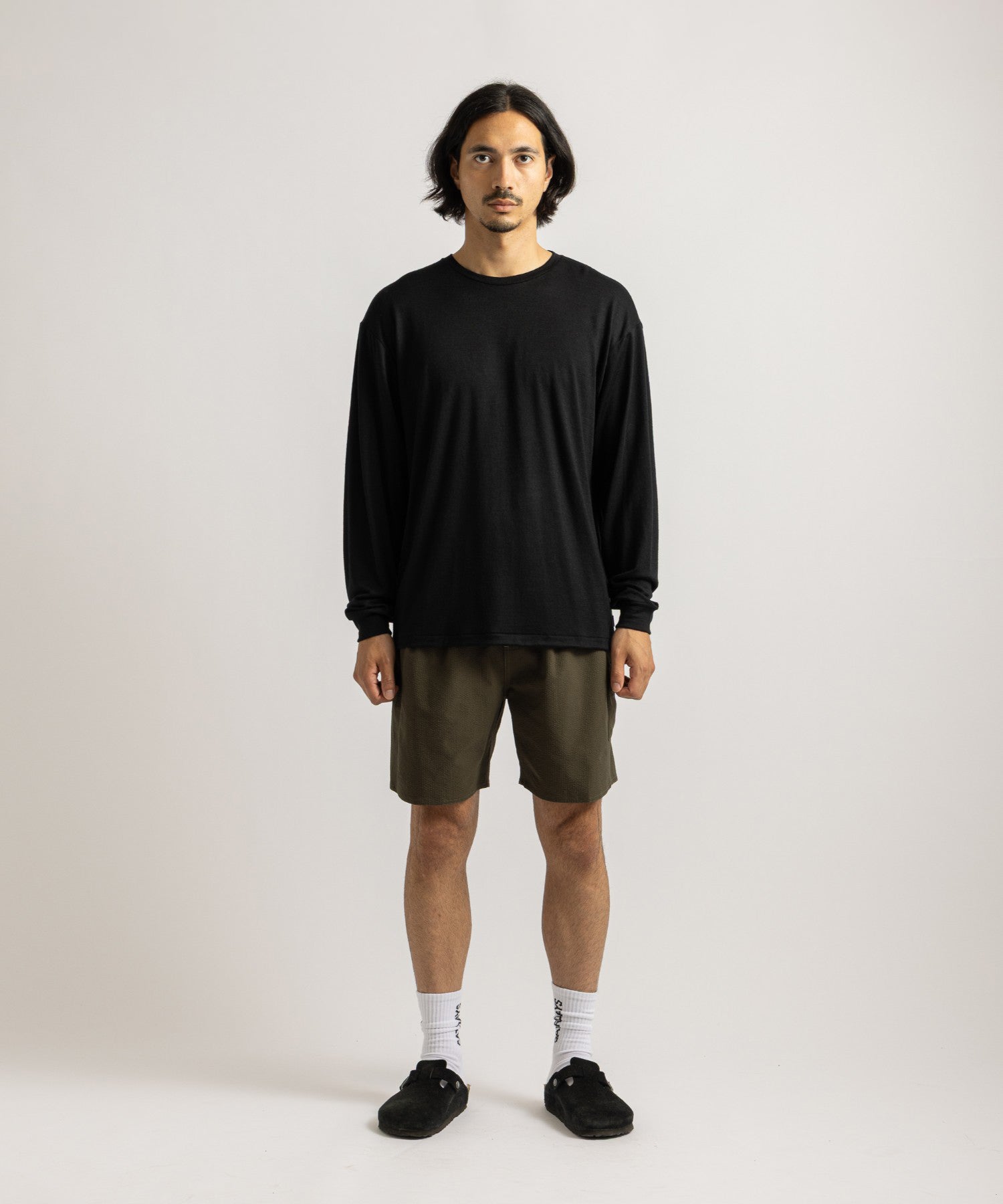 Saturdays NYC Lightweight Wool Long Sleeve Tee in Black