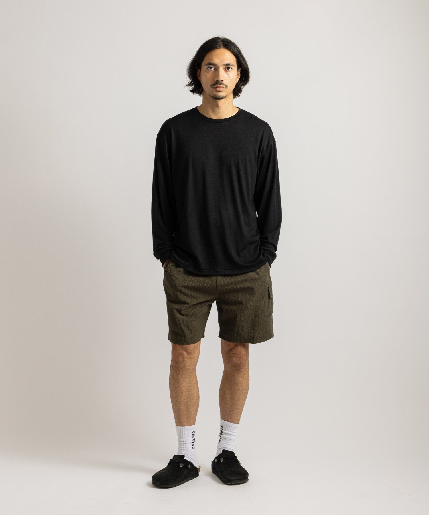 Saturdays NYC Danjo Seersucker Cargo Swim Short in Olive Green