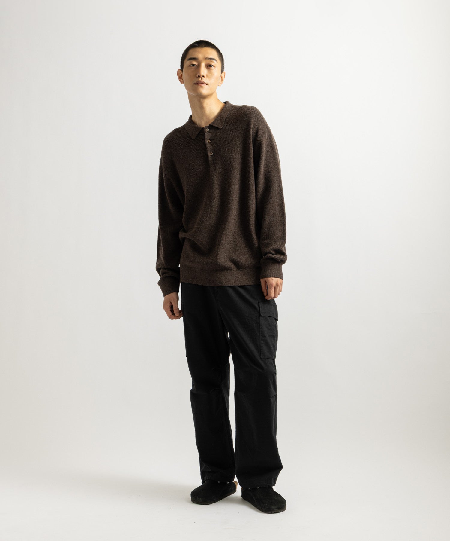 Saturdays NYC Beauchamp Polo Sweater in Dark Brown
