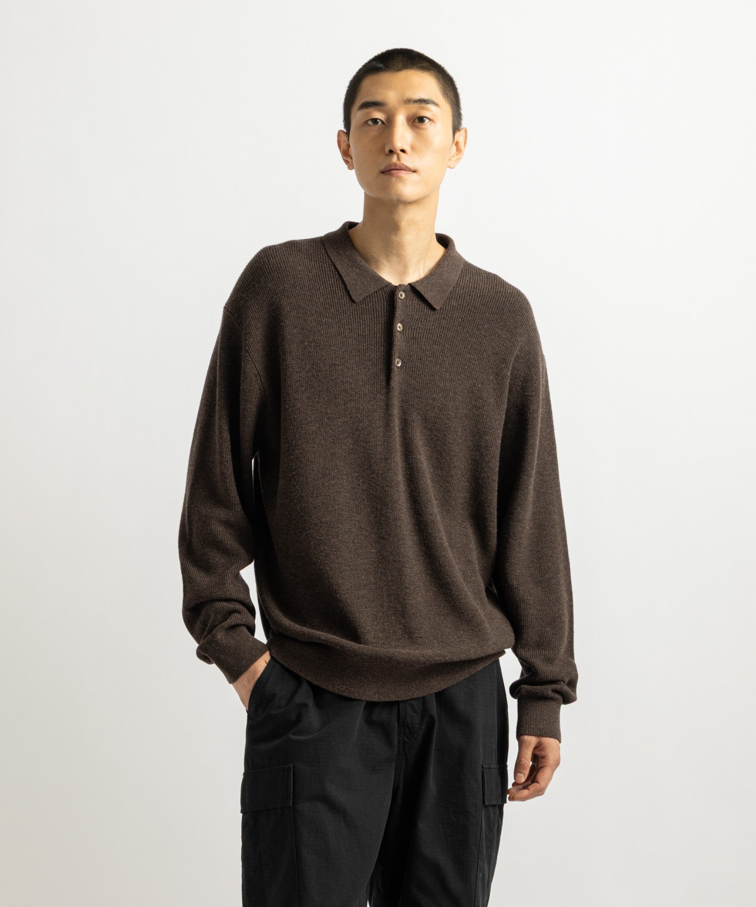 Saturdays NYC Beauchamp Polo Sweater in Dark Brown