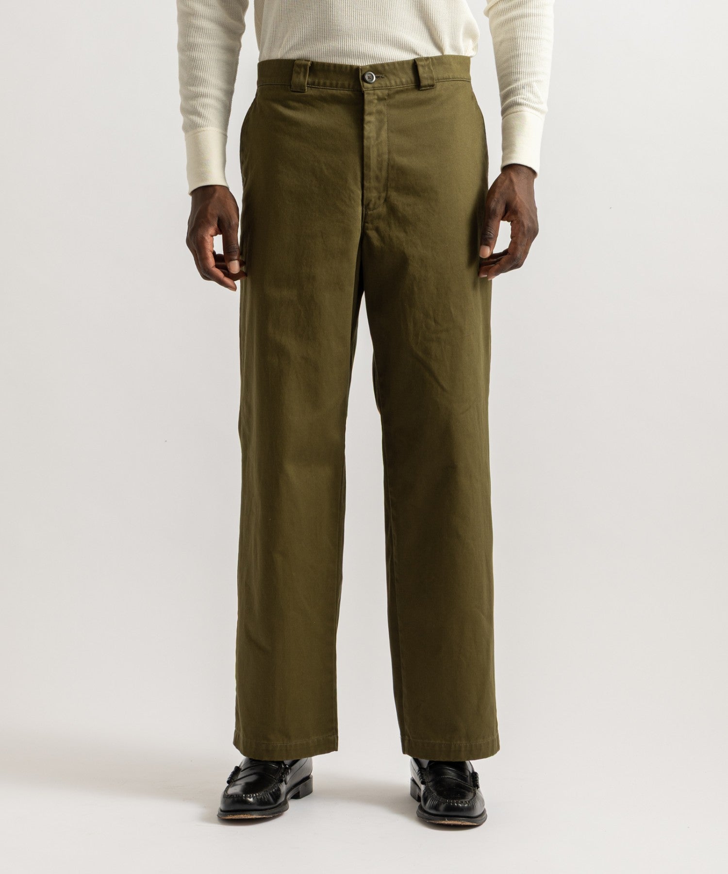 Saturdays NYC Ross Wide Chino Pant in Olive Green
