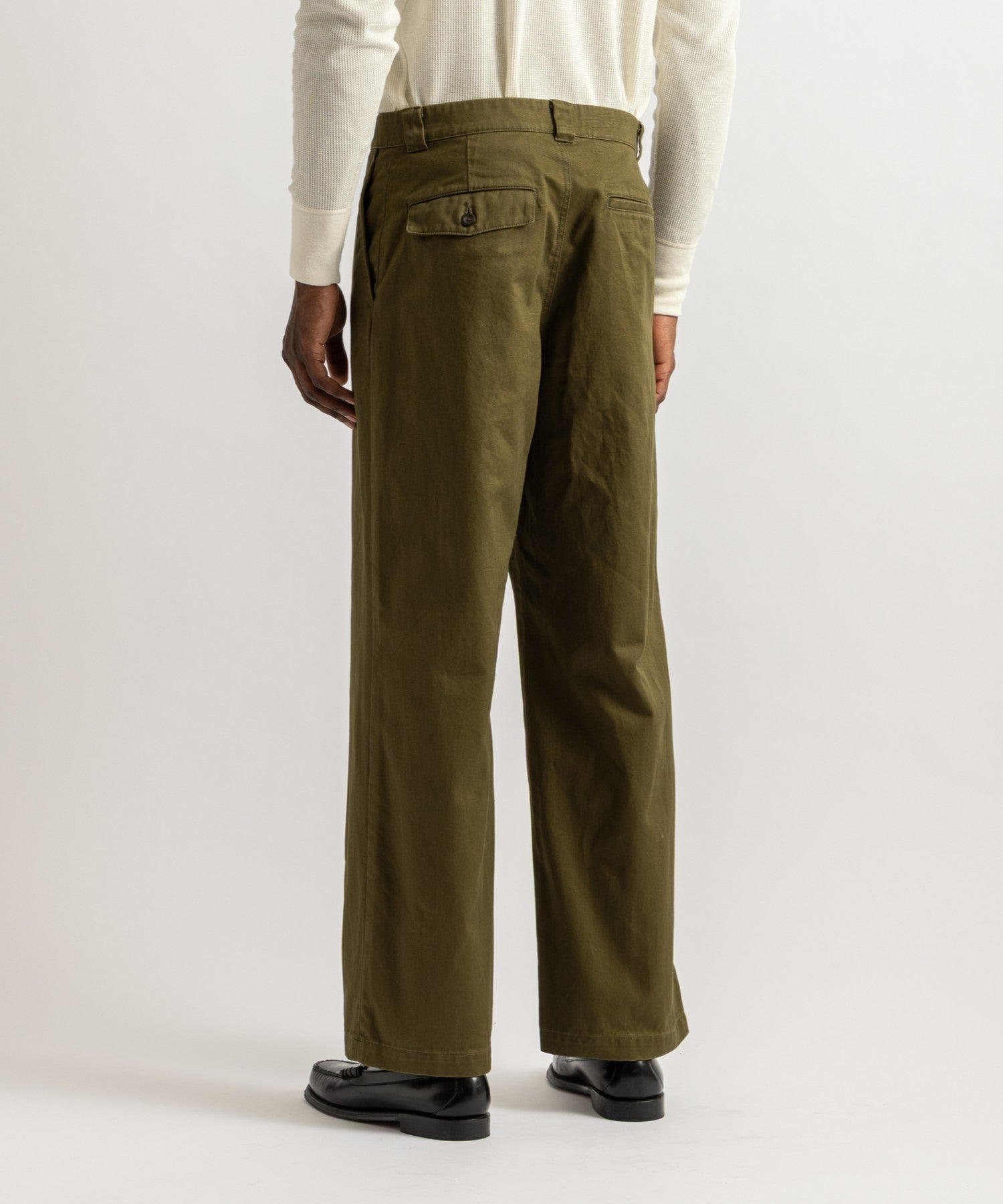 Saturdays NYC Ross Wide Chino Pant in Olive Green