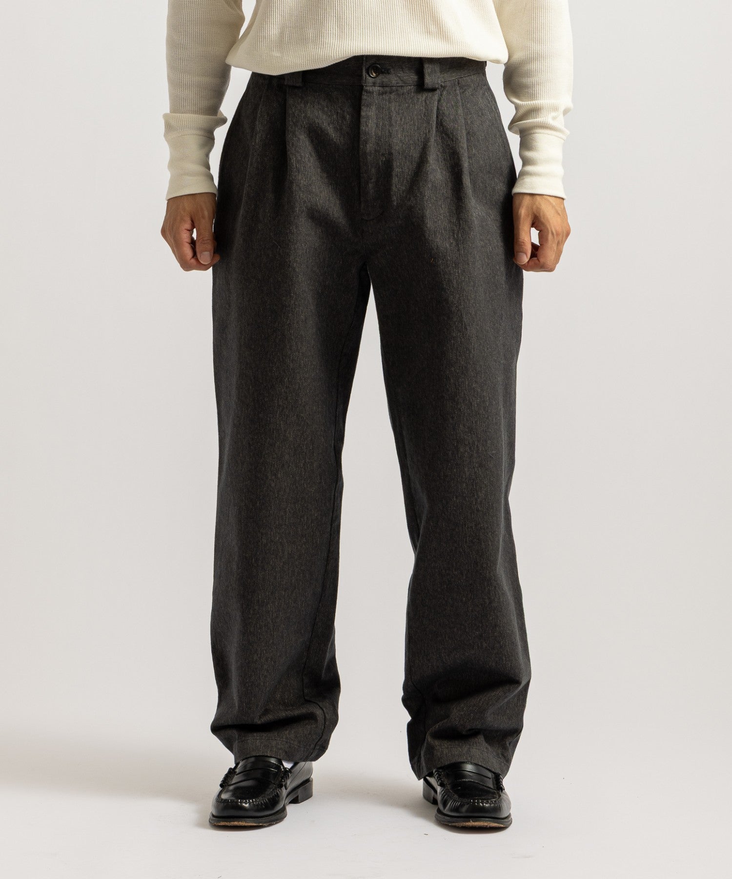 Saturdays NYC George Wide Melange Two Tuck Pant in Charcoal