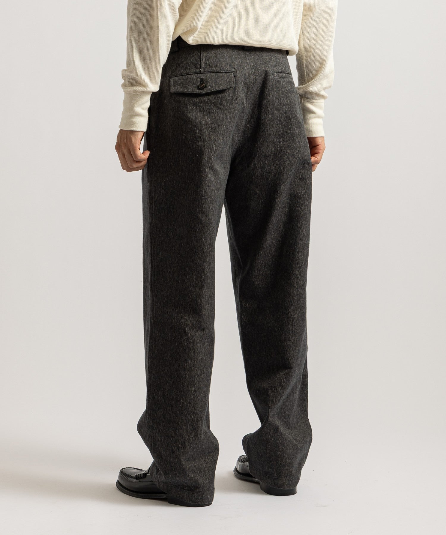 Saturdays NYC George Wide Melange Two Tuck Pant in Charcoal