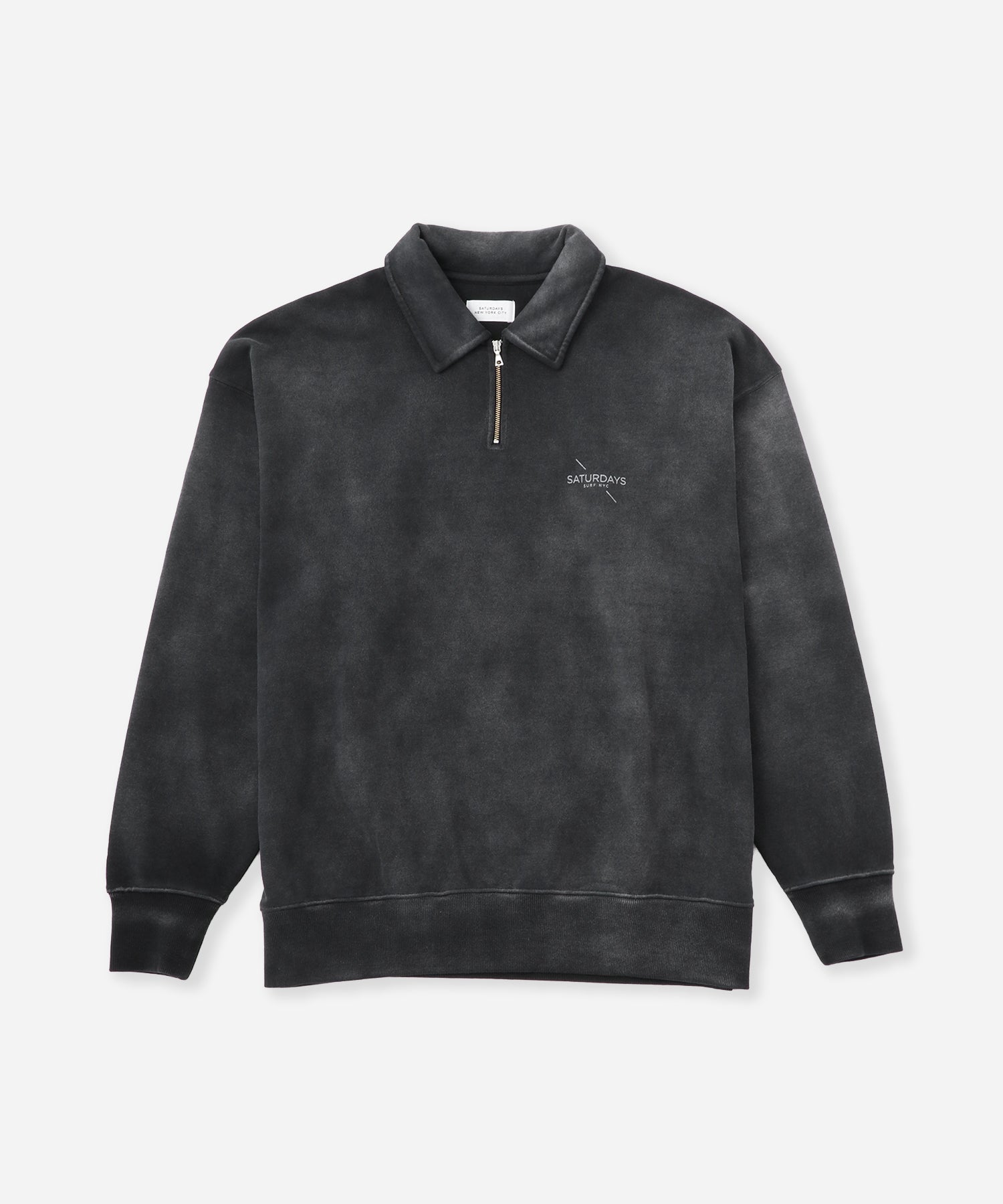 Saturdays NYC Mott Relaxed Quarter Zip Surf Sweatshirt in Fade Black