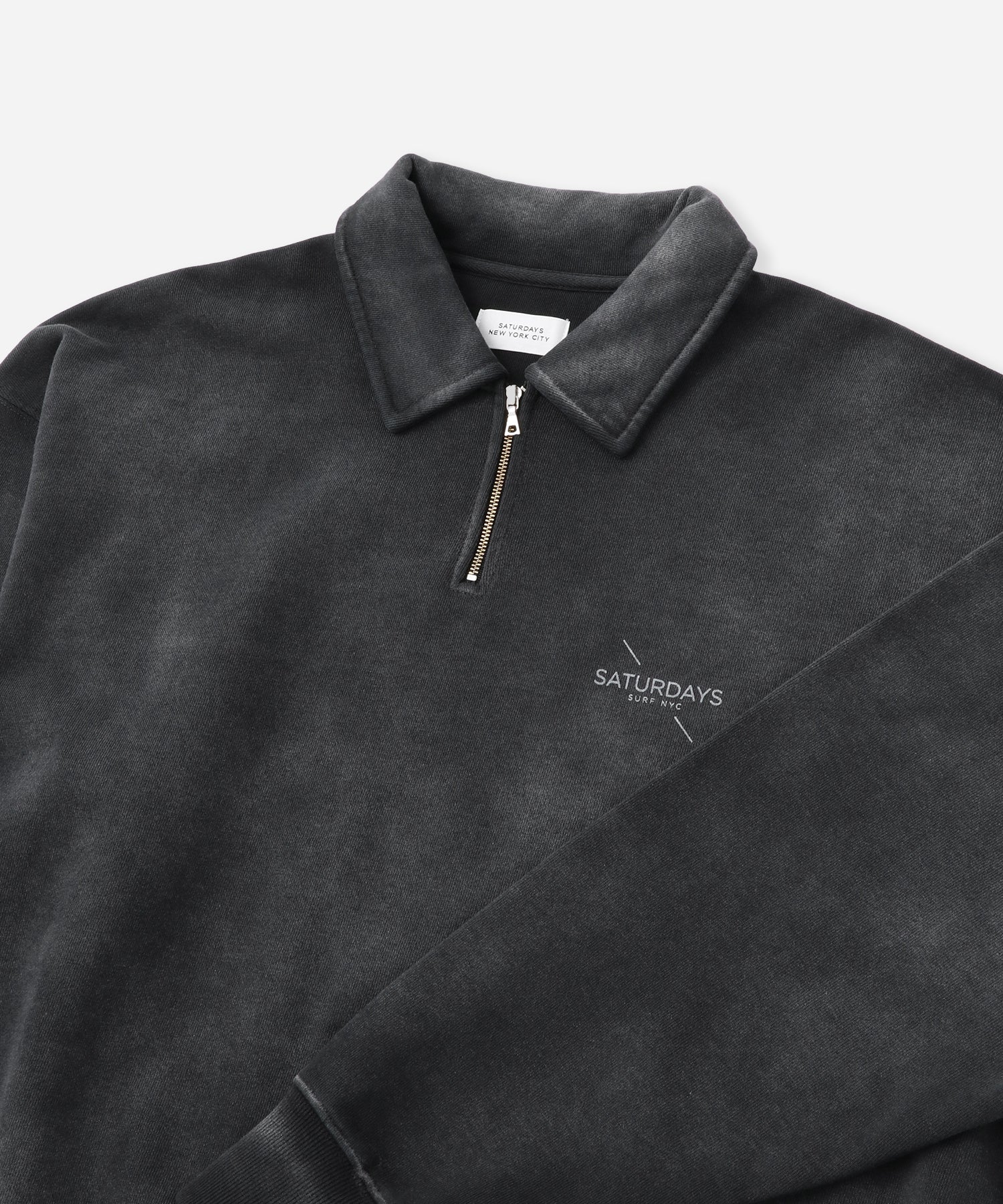 Saturdays NYC Mott Relaxed Quarter Zip Surf Sweatshirt in Fade Black