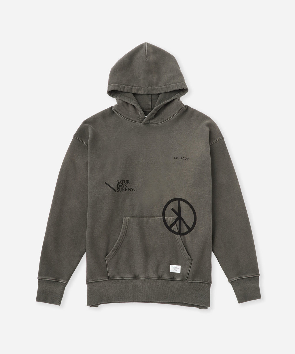 Saturdays NYC Warren Sunburned Peace Hoodie in Olive Green